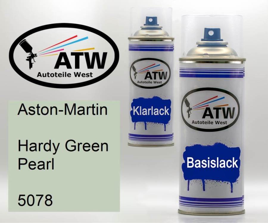 Aston-Martin, Hardy Green Pearl, 5078: 400ml Sprühdose + 400ml Klarlack - Set, von ATW Autoteile West.